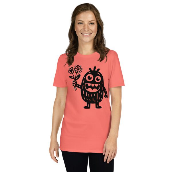unisex-basic-softstyle-t-shirt-coral-silk-front-68f8c063ae515.jpg T-Shirt Monster Blume niedlich kawaii Comic