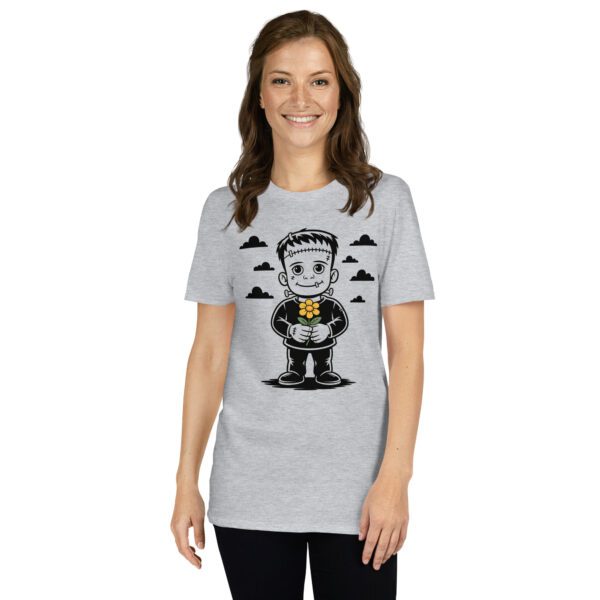 unisex-basic-softstyle-t-shirt-sport-grey-front-68f7890c6428c.jpg T-Shirt Kawaii Monster Frankenstein niedliches Design