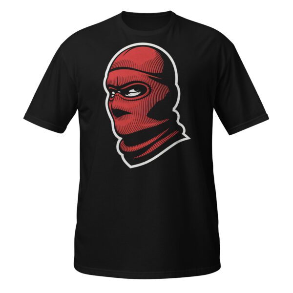 Schwarzes T-Shirt mit rotem Maskendesign