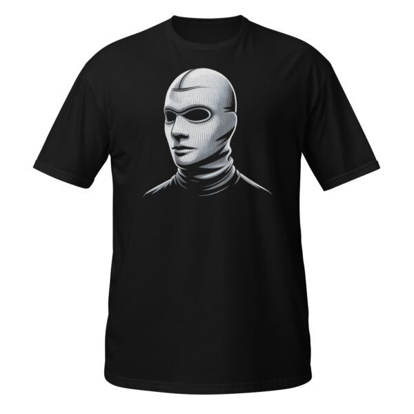 Schwarzes T-Shirt mit futuristischem Masken-Design