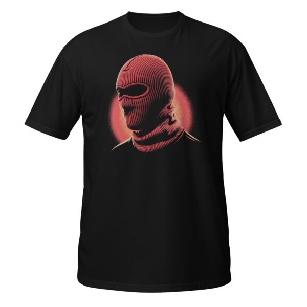 Schwarzes T-Shirt mit rotem Masken-Design
