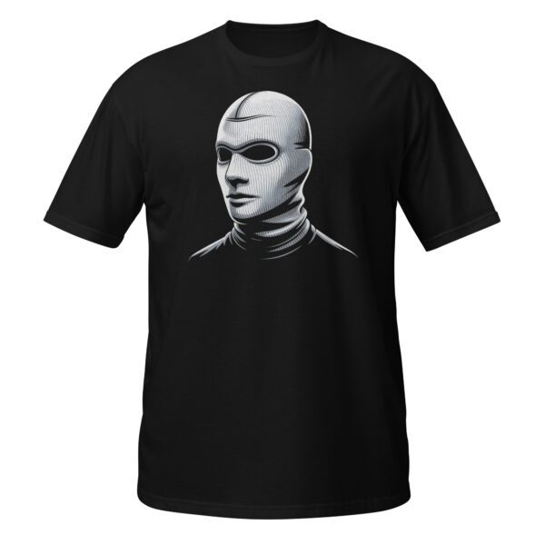 Schwarzes T-Shirt mit futuristischem Maskenmotiv