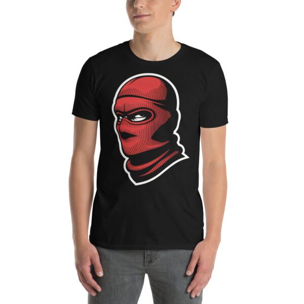 t shirt balaclava streetwear rot Schwarzes T-Shirt mit rotem Masken-Design