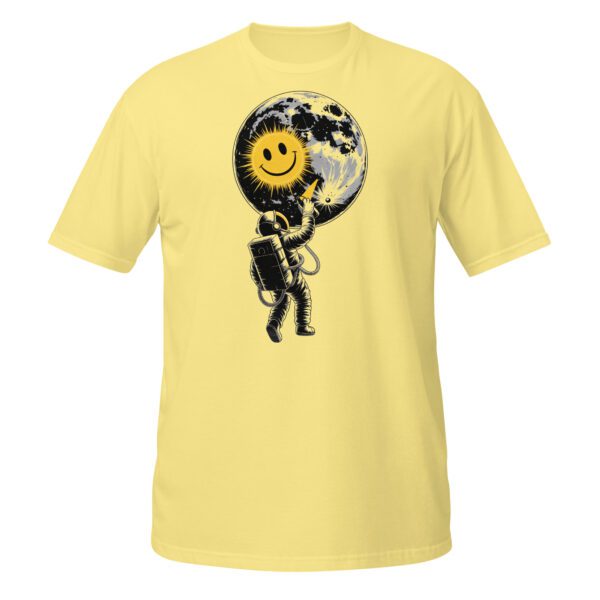 Gelbes T-Shirt mit Astronaut und Smileymond Druck