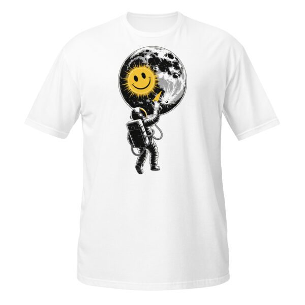 Astronaut malt gelbes Smiley auf dem Mond T-Shirt