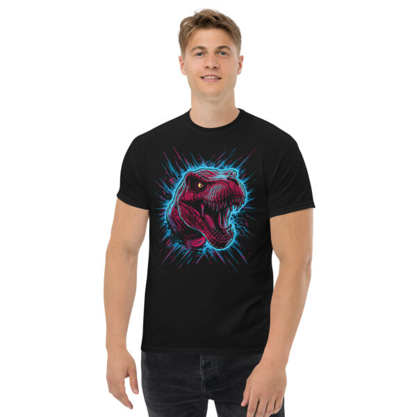 T-Shirt Neon Rex Roar – T‑Rex Skull Shockwave