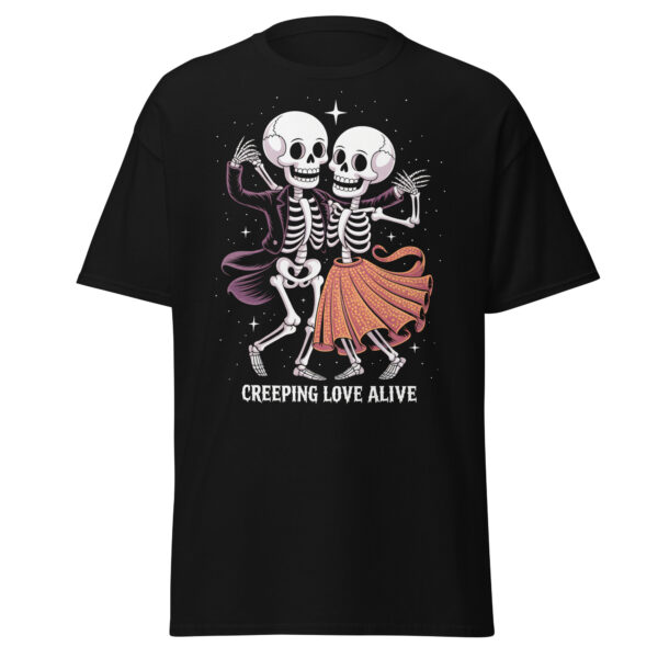 T-Shirt CREEPING LOVE ALIVE – Dancing Skeletons, Retro Horror Romance