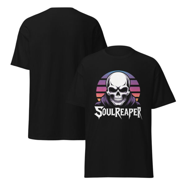 T-Shirt SOUL REAPER – Neon Sunset Skull, Synthwave Horror