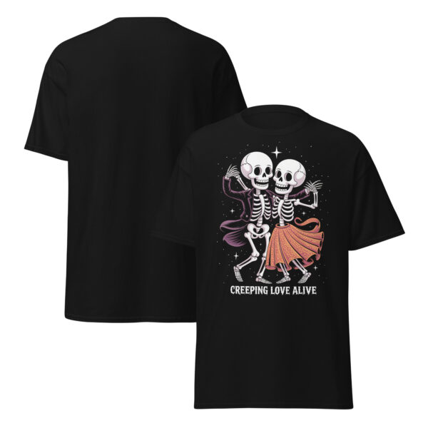 T-Shirt CREEPING LOVE ALIVE – Dancing Skeletons, Retro Horror Romance