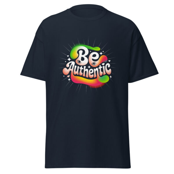T-Shirt Be Authentic – Retro Regenbogen Statement