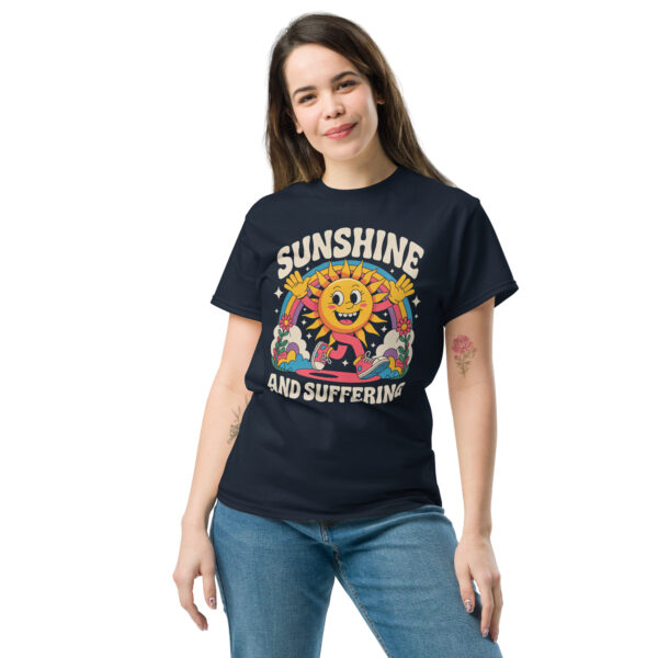 T-Shirt Sunshine and Suffering – Retro Rainbow Humor