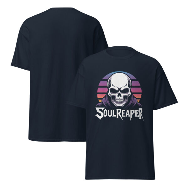 T-Shirt SOUL REAPER – Neon Sunset Skull, Synthwave Horror